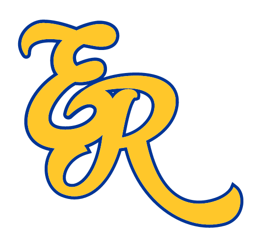 ER lettermark, gold with blue outline variant, cell 25