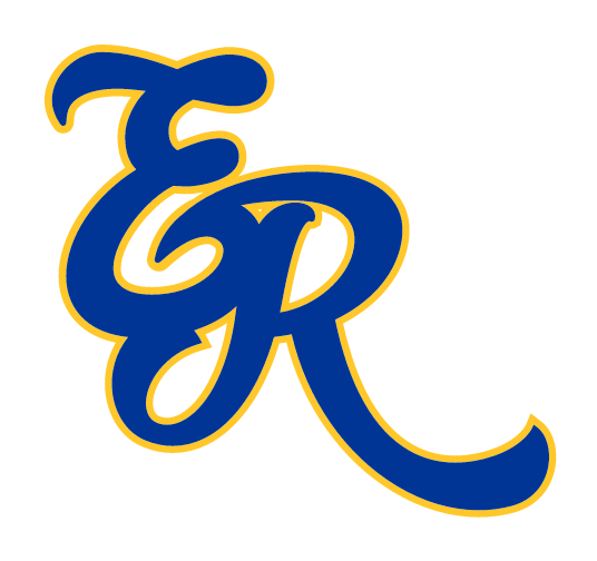 ER lettermark, blue with gold outline variant, cell 26