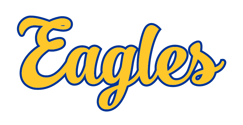 Eagles wordmark, gold with blue outline variant, cell 32