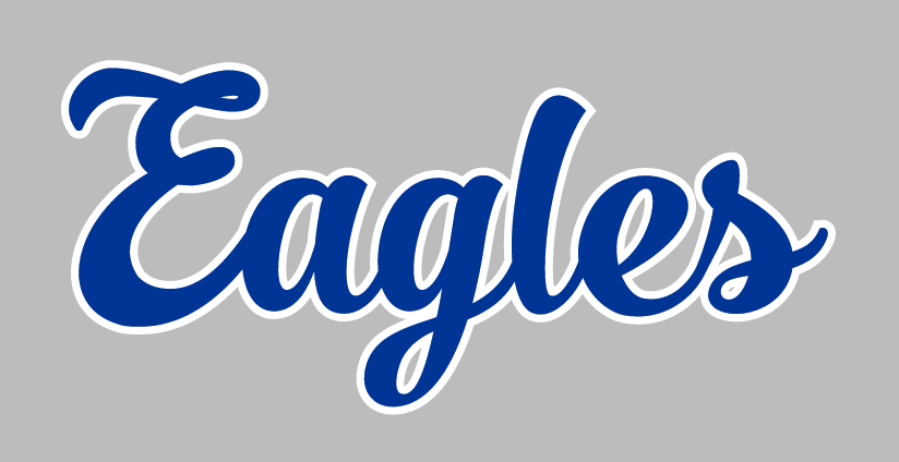 Eagles wordmark, blue with white outline on grey variant, cell 34