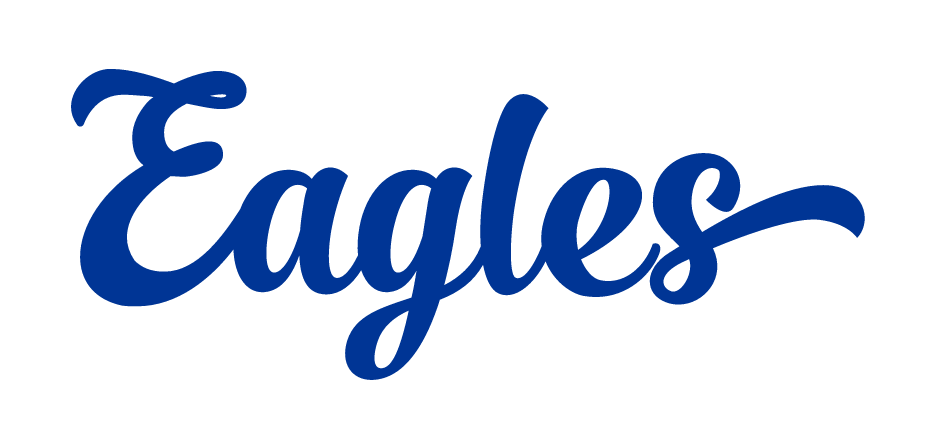 Eagles wordmark, blue with white outline variant, cell 36