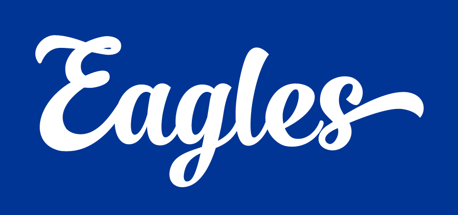 Eagles wordmark, white with blue outline on blue variant, cell 37