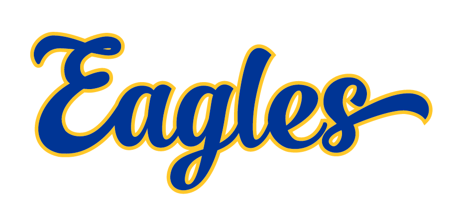 Eagles wordmark, blue with gold and white outline variant, cell 39