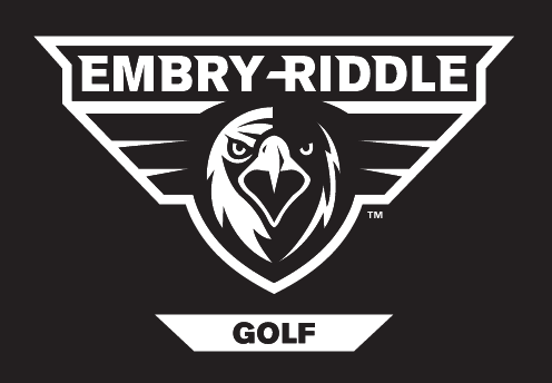 Embry-Riddle eagle head, white outline with 'GOLF' text on black background variant, cell 48