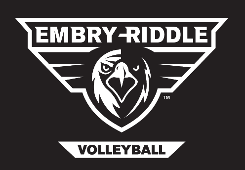 Embry-Riddle eagle head, white outline with 'VOLLEYBALL' text on black background variant, cell 64