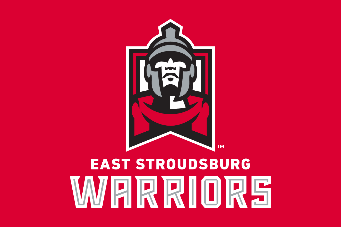 East Stroudsburg Warriors primary logo, full color on red variant, cell 3