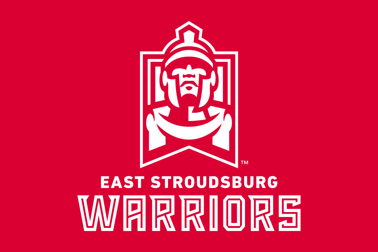 East Stroudsburg Warriors primary logo, one color white on red variant, cell 6