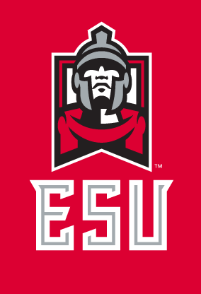East Stroudsburg Warriors alternate primary logo, full color on red variant, cell 9