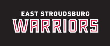 East Stroudsburg Warriors full wordmark, full color on black variant, cell 19