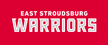 East Stroudsburg Warriors full wordmark, full color on red variant, cell 21