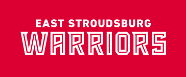 East Stroudsburg Warriors full wordmark, one color white on red variant, cell 24