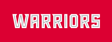 Warriors wordmark, full color on red variant, cell 27