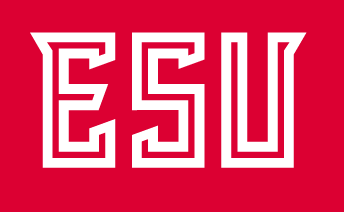 ESU wordmark, one color white on red variant, cell 36