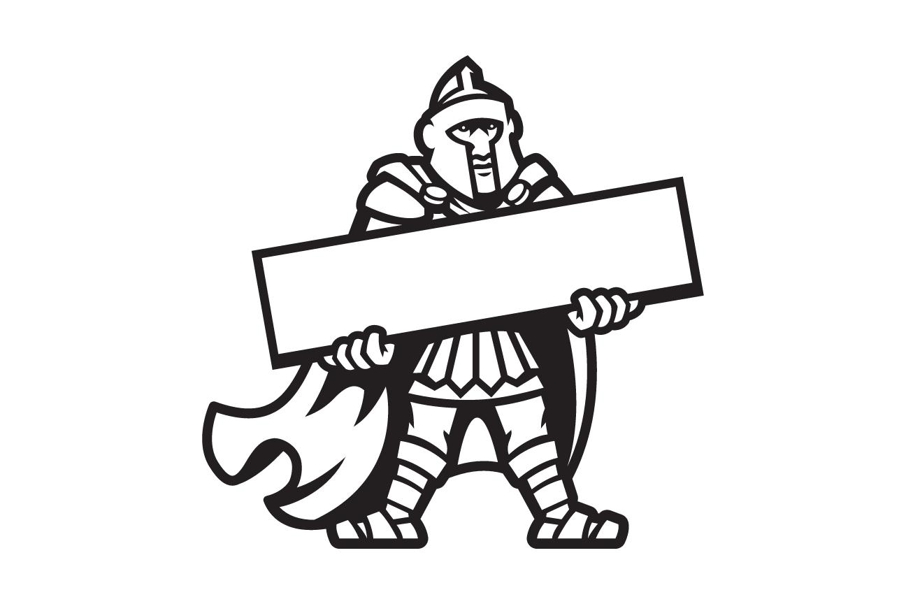 Warrior spirit mark, one color black holding sign variant, cell 44