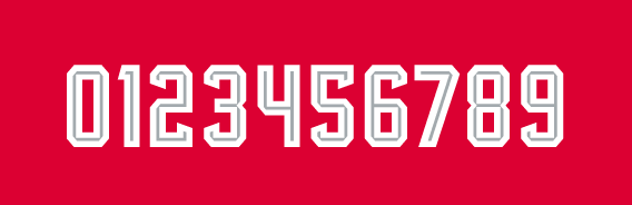 Custom numbers, one color white on red variant, cell 51