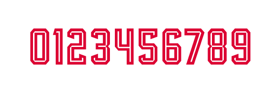 Custom numbers, one color red on white variant, cell 52