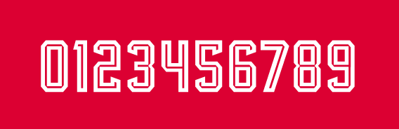 Custom numbers, one color white on red variant, cell 54