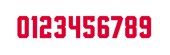 Custom numbers, one color red on white variant, cell 58