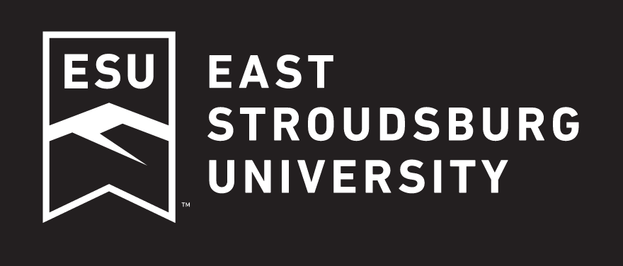 East Stroudsburg University logo, full color, stacked, reverse variant, cell 61