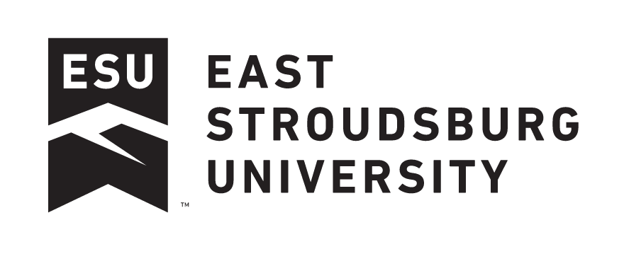 East Stroudsburg University logo, full color, stacked, reverse variant, cell 62