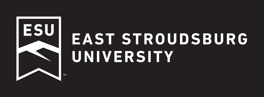 East Stroudsburg University logo, full color, horizontal, reverse variant, cell 65