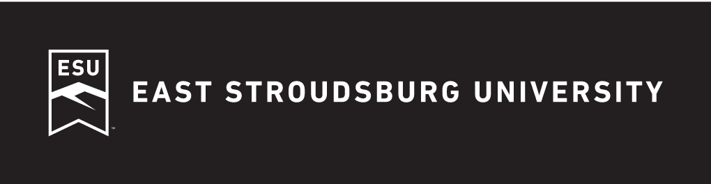 East Stroudsburg University logo, full color, horizontal, small, reverse variant, cell 69