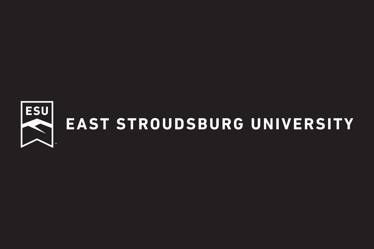 East Stroudsburg University logo, full color, horizontal, small, reverse variant, cell 69