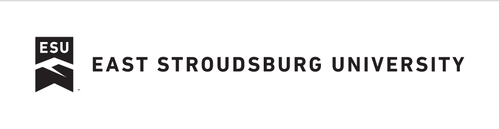 East Stroudsburg University logo, full color, horizontal, small, reverse variant, cell 70