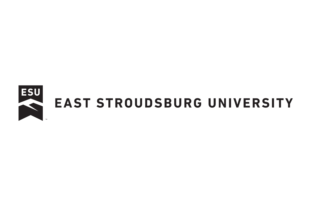 East Stroudsburg University logo, full color, horizontal, small, reverse variant, cell 70
