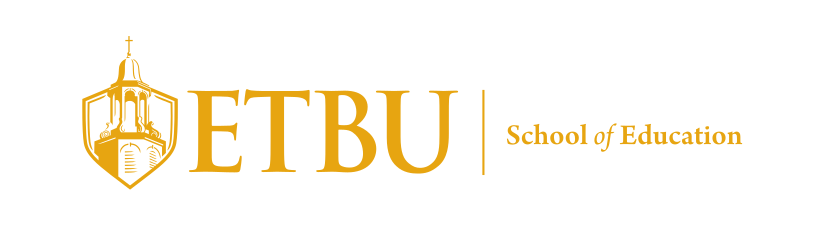 ETBU School of Education logo, horizontal, gold variant, cell 167