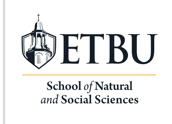 ETBU School of Natural and Social Sciences logo, stacked, black variant, cell 169