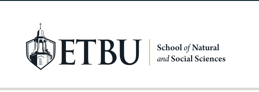ETBU School of Natural and Social Sciences logo, horizontal, black variant, cell 173