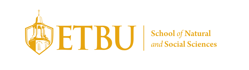 ETBU School of Natural and Social Sciences logo, horizontal, gold variant, cell 175