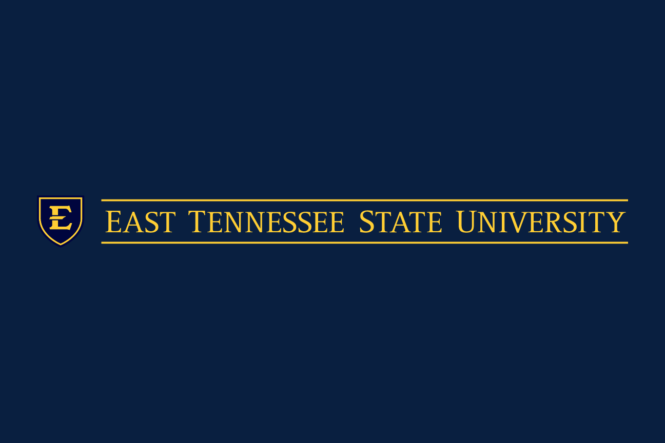 ETSU academic mark, horizontal gold on blue variant, cell 25