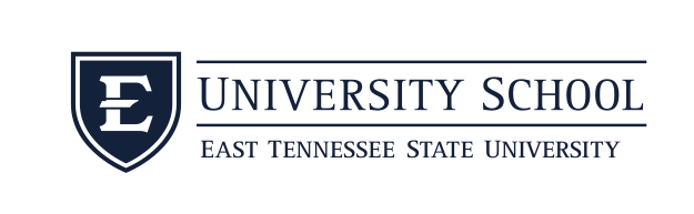 University School shield lockup, black on white variant, cell 67
