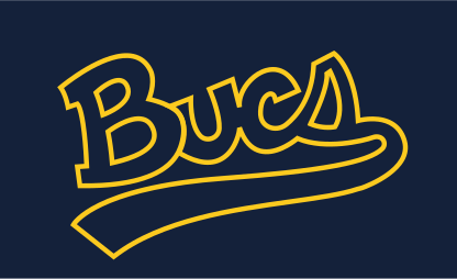 Bucs script, gold outline on blue variant, cell 77