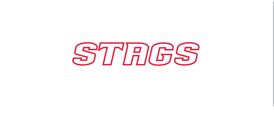 Stags wordmark, red outline on white variant, cell 60