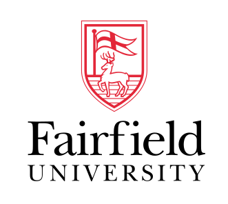 Fairfield University logo, stacked, red/black variant, cell 63