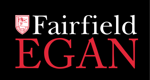 Egan School, stacked wordmark, black background variant, cell 97