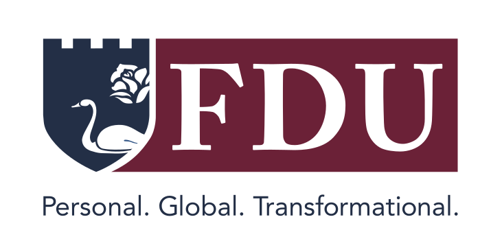 FDU secondary mark with tagline, white on burgundy variant, cell 12