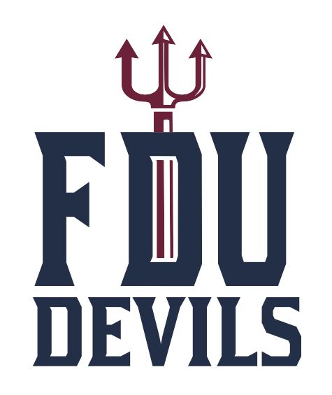 FDU DEVILS wordmark with pitchfork, navy on white variant, cell 50