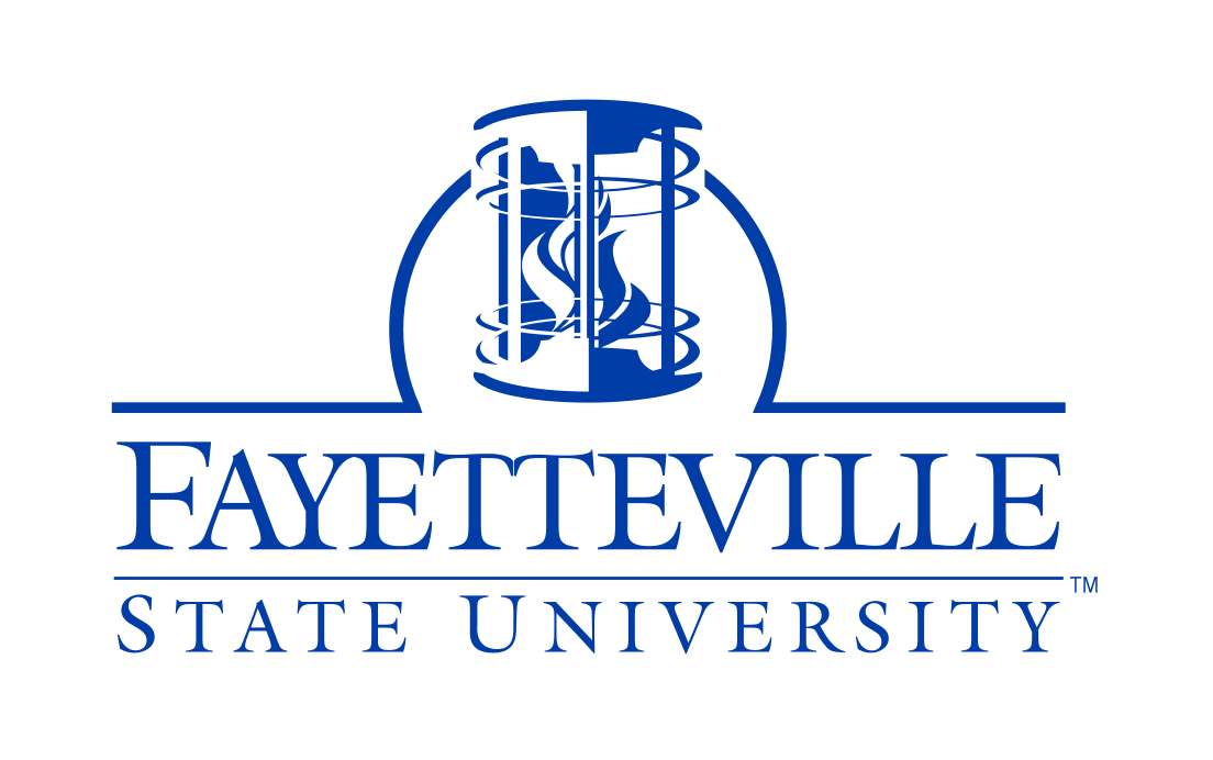 Fayetteville State University logo, stacked, blue variant, cell 2