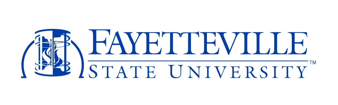 Fayetteville State University logo, horizontal, blue variant, cell 6