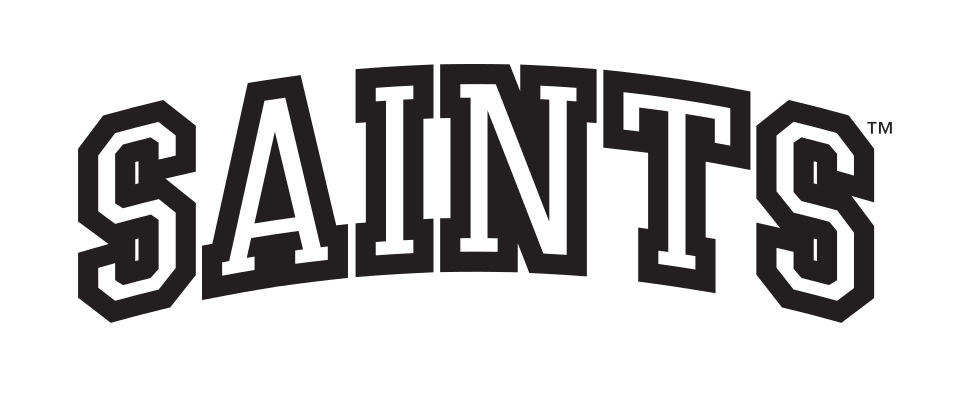 Saints wordmark, black and white with white stroke variant, cell 18