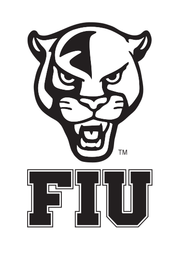 mascot head and FIU wordmark lockup, black/white variant, cell 3