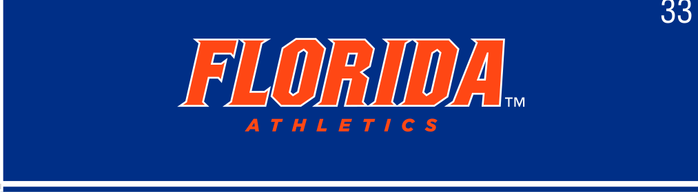 FLORIDA ATHLETICS wordmark, white/orange outline on blue variant, cell 33