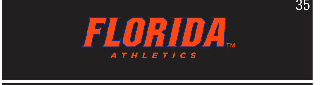 FLORIDA ATHLETICS wordmark, orange/white outline on black variant, cell 35