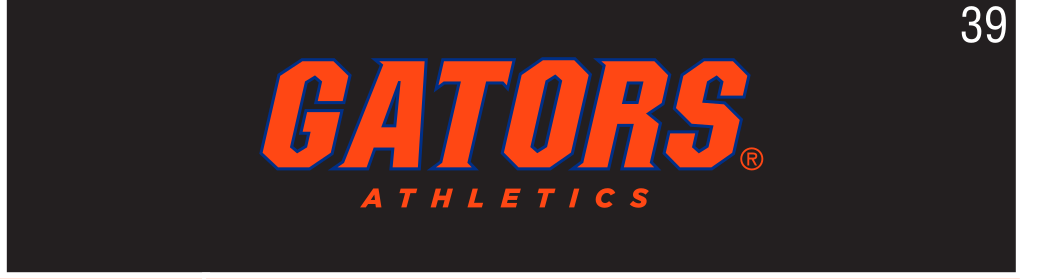 GATORS ATHLETICS wordmark, orange/white outline on black variant, cell 39