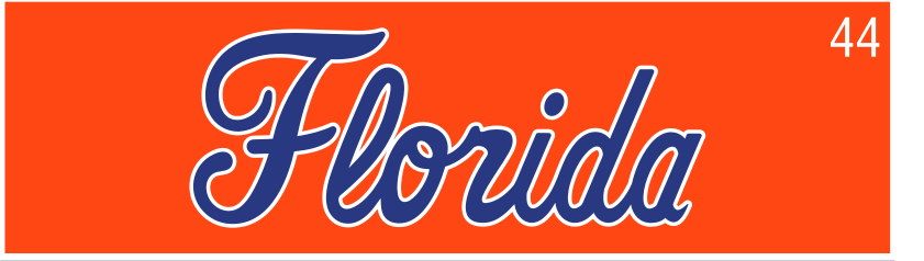 Florida script, blue/white outline on orange variant, cell 44