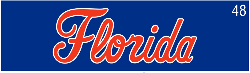 Florida script, orange/white outline on blue variant, cell 48